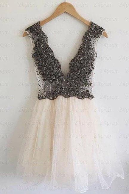 Bg99 Deep V Neck Prom Dres,Cute Prom Dress,Short Homecoming Dress,Tulle Party Dress,Juniors Homecoming Dresses