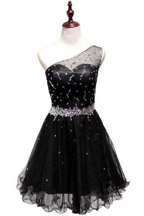 Bg1076 One Shoulder Prom Dress,Tulle Prom Dress,Short Prom Dress