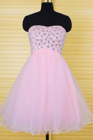 New Arrival Love Prom Dress,Elegant Beaded Prom Dress,Short Party Dress for Prom,Mini Prom Gown,Tulle Party Gown