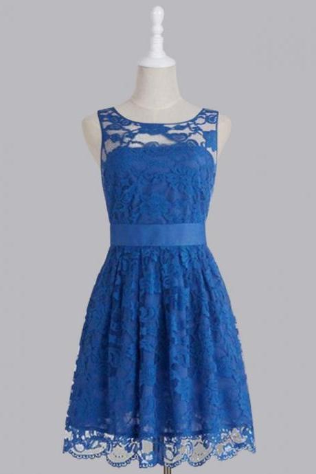 Charming Prom Dress,Blue Lace Prom Dress,Mini Prom Party Dress,Cute Prom Dress
