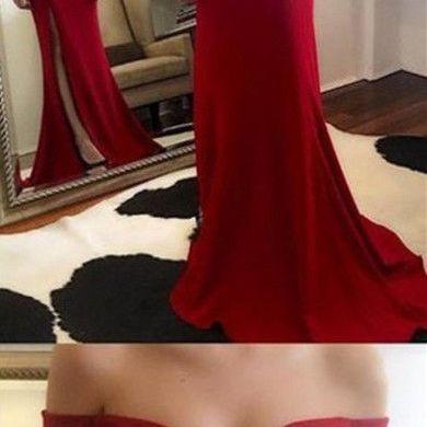 Charming Prom Dress,Off the Shoulder Red Chiffon Prom Dress,High Slit Prom Dress,Sexy Evening Dress,Prom Dresses 2017