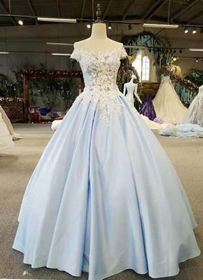 Sexy Blue Prom Dresses Ball Gowns Long Blue Tulle Appliques Beaded ...