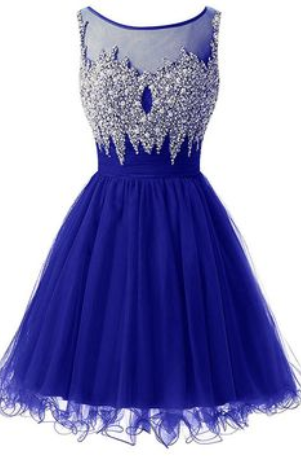 Royal Blue Short Homecoming Dress ,Appliques Lace Prom Dress Evening