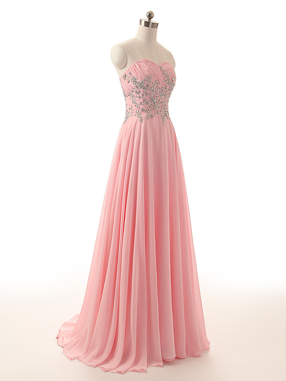 Charming Prom Dress,Beads Pink Chiffon Prom Dresses,Sheer Back Prom