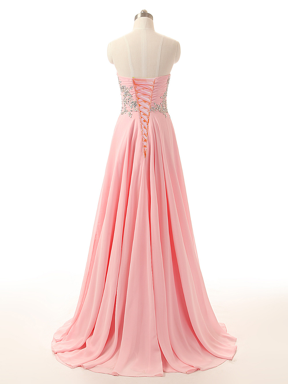 Charming Prom Dress,Beads Pink Chiffon Prom Dresses,Sheer Back Prom ...